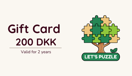 A 200 DKK gift card for 'Let's Puzzle'.
